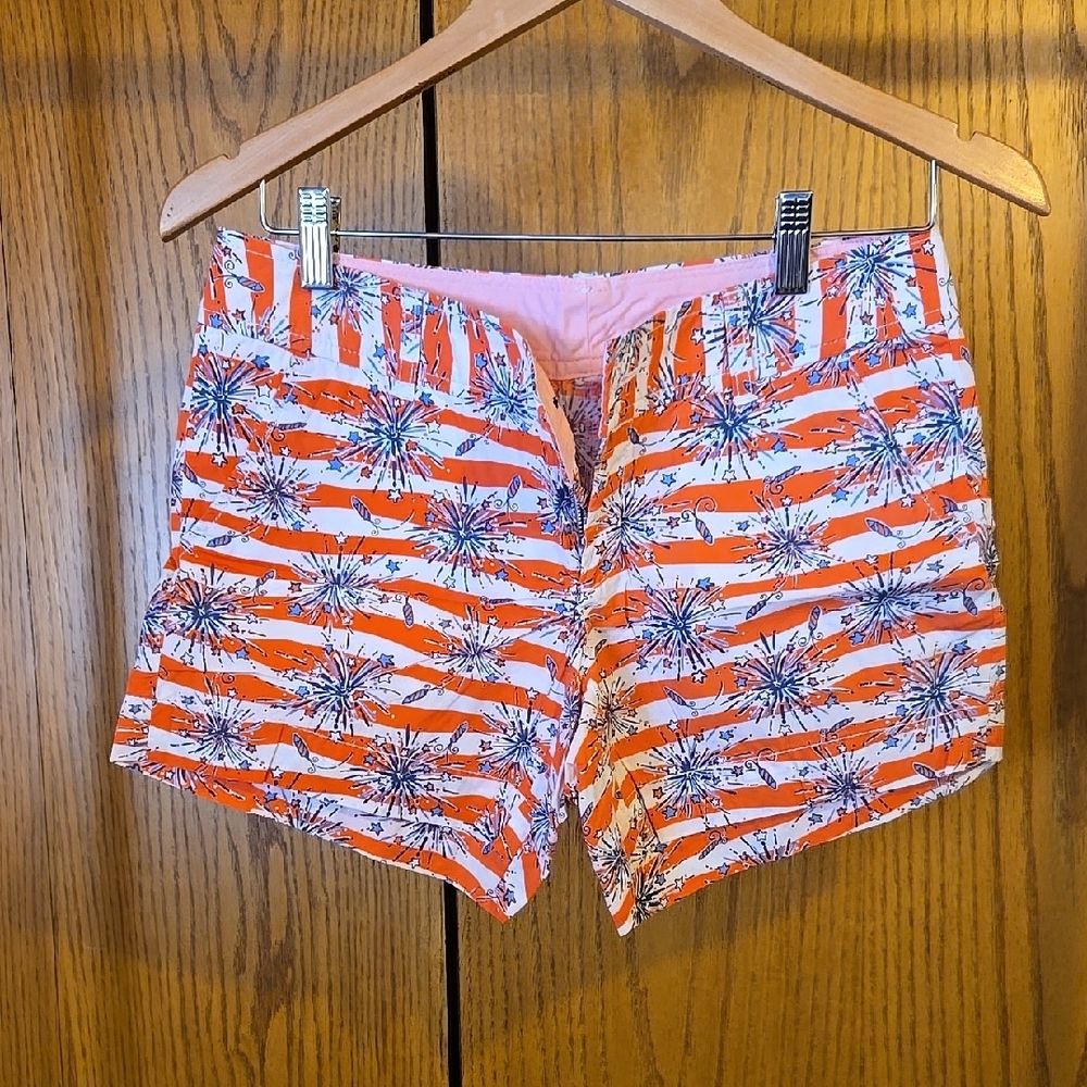 Orange and White Patterned Women's Shorts